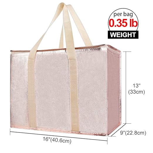 Bodaon 5-Pack Cooler Insulated Food Delivery Bag, Thermal Hot Pizza，X-Large Bags With Top Zippered for Grocery/DoorDash/Catering/Shopping, Large Cold and Frozen Door Dash Accessories, XL Tote, Gold