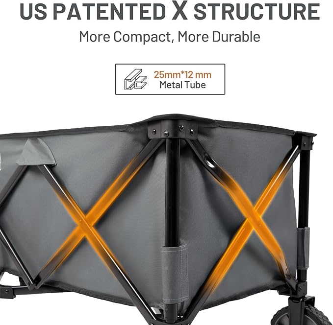 TIMBER RIDGE 51.2'' Extended Collapsible Wagon Cart with Brakes and Cargo Net, 350LBS Heavy Duty Foldable Utility Wagon with Adjustable Handle, 400L Capacity Portable Cart for Camping Sports Shopping