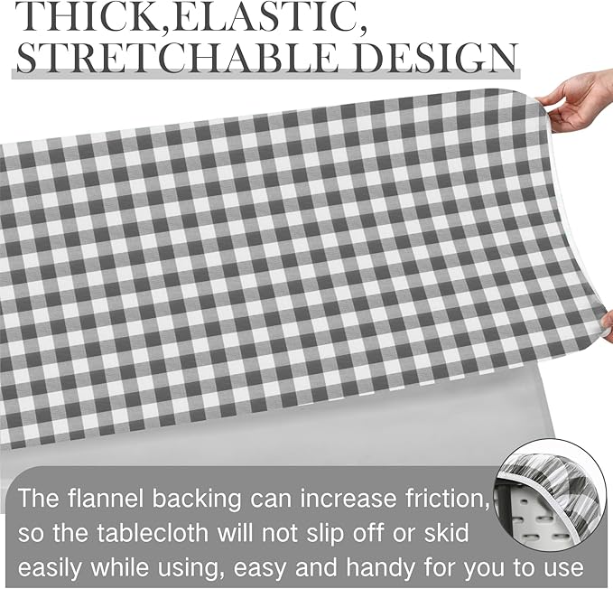 3 Pcs Plastic Picnic Table Cover Checkered Tablecloth Fitted Rectangular Table Cloth 30 x 72 Inch Vinyl Waterproof Flannel Backed with Elastic Rim for Indoor Outdoor Picnic Party(Gray and White)