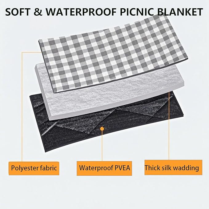 Waterproof Picnic Blanket Extra Large: 80"x80" Portable Outdoor Camping Blankets with Mat - 3 Layer Foldable Beach Blanket with Carry Strap & Sandproof Backing for Grass/Hiking/Travel/Concerts/Indoor