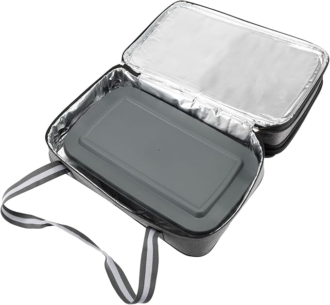Stack Store Plus More Insulated Expandable Casserole Carrier with Baking Dish and Lid - Lasagna Holder for Picnic Potluck Beach Day Trip Camping Hiking - Hot and Cold Thermal Bag in Gray