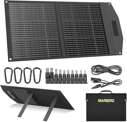 MARBERO 100W Portable Solar Panel 100 Watt Foldable Solar Panel for Power Station with USB & DC 18V Output(10 Connectors) 23% Conversion Efficiency IP68 Waterproof for Camping Outdoor Home Cloudy