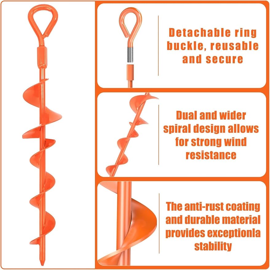 Ground Anchors Screw in 15 Inch, Heavy Duty Earth Anchor Stakes for Trampoline, Camping, Canopies, Tents, Securing Animals, Swing Set Anchors, 6 Pack Tent Stakes