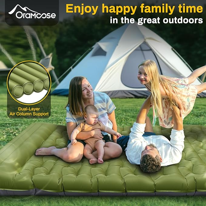 Double Sleeping Pad, Extra Thick 6 Inch Sleeping Pad for Camping 2 Person with Built-in Pillow & Foot Pump Ultralight Compact Inflatable Camping Mat for Backpacking Hiking Travel Tent Camp Gear Gifts