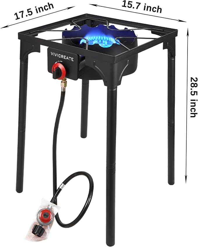 Vivicreate 30000 BTU Propane Gas Stove Outdoor Single Burner Adjustable Height with 20PSI Regulator Heavy Duty Cooker for Patio Camping Garden BBQ Fogon de Gas Estufa de Gas Portatil Parrillas de Gas