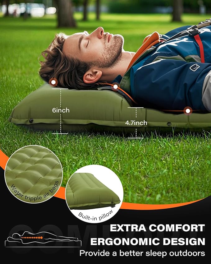 A2C Camping Sleeping Pad, Ultralight Inflatable Sleeping Pads with Built-in Foot Pump & Pillow, Compact Camping Mattress for Backpacking, Hiking, and Traveling