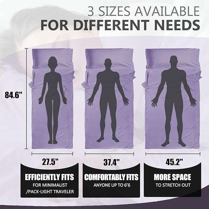 Frelaxy Ultralight Sleeping Bag Liner - Lighter & Compact, 3 Sizes Travel Sheets & Adult Sleep Sack, Comfy Breathable & Cooling & Silky Soft, Quick-Drying, for Backpacking, Hotel, Camping, Hostels