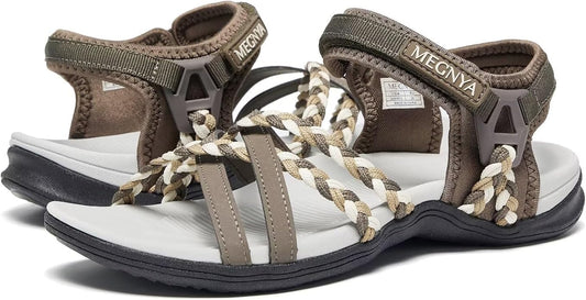 MEGNYA Hiking Sandals for Women, Arch Support Comfortable Walking Sandals Hook Loop Strap, Sports Lightweight Slides