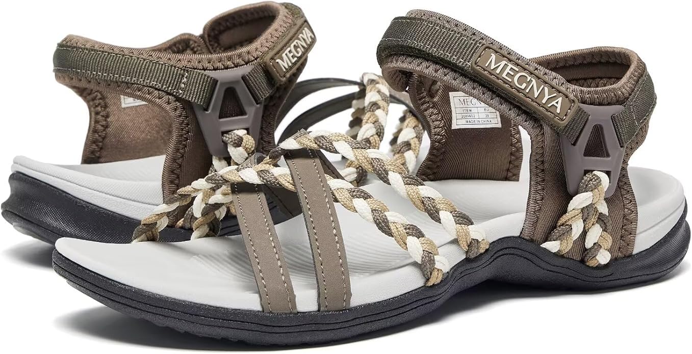 MEGNYA Hiking Sandals for Women, Arch Support Comfortable Walking Sandals Hook Loop Strap, Sports Lightweight Slides