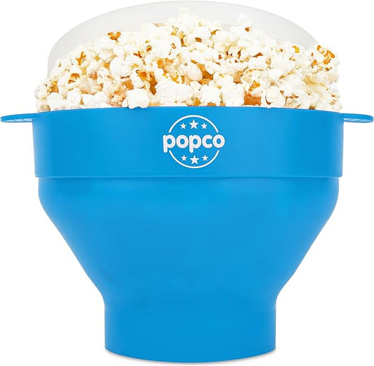 POPCO Silicone Popcorn Maker - Microwave Popcorn Popper - Collapsible Bowl, Heat-Resistant, Easy to Clean, Ideal for Family Movie Nights, 15-Cup Capacity - Transparent Glacier Blue