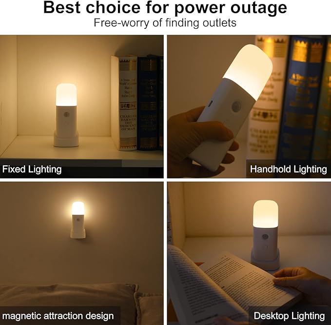 YELKO Rechargeable Motion Sensor Night Light, Battery Operated nightlights, Dimmable Motion Sensor Light Indoor, Cordless Motion Activated Night Lights for Adults, Hallway (Cool White 4Pack)