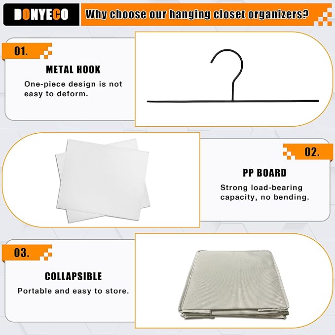 Hanging Closet Organizer, Easy Mount Foldable 6-Shelf Hanging Closet Wardrobe Storage Shelves, Clothes Handbag Shoes Accessories Storage, Imitation Linen Fabric, Beige Houndstooth