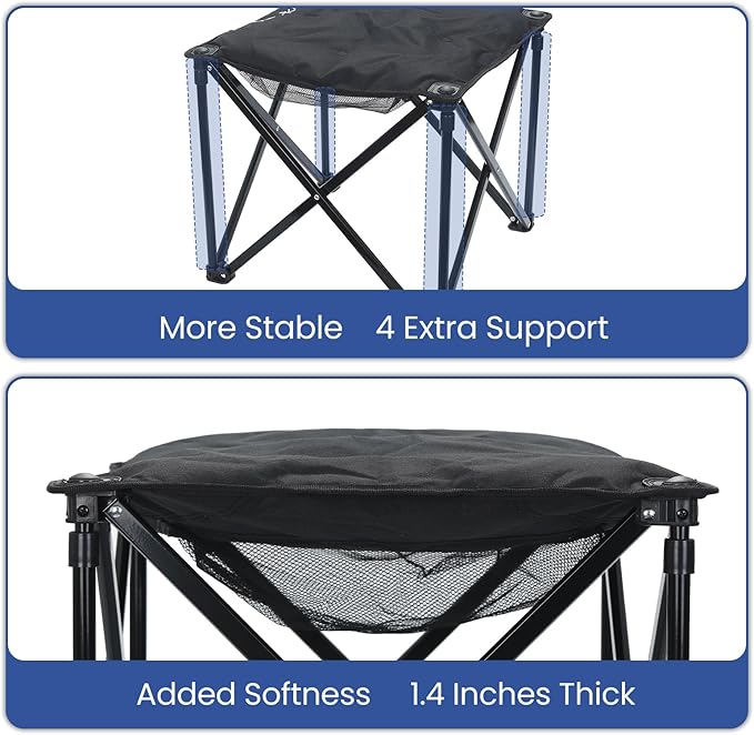Padded Camping Stool, 18 Inch Oversized Camping Foot Rest, 500lb Camping Chairs Outdoor Footstool Portable Camping Ottoman for Camping Gardening Fishing w/Storage Net Carry Bag (2, Black)