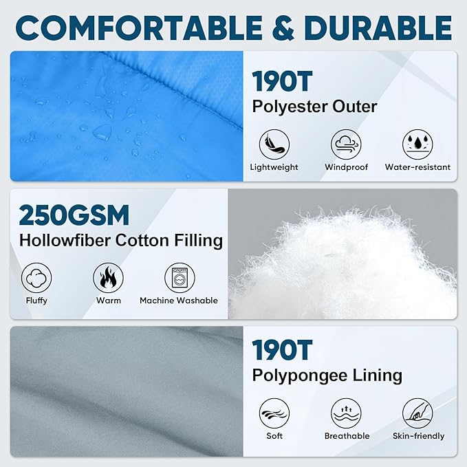 PTEROMY Sleeping Bags for Adults, Lightweight Water Resistant Backpacking Camping Sleeping Bag for Warm Cold Weather, Camping Essentials for Hiking Outdoor Travel