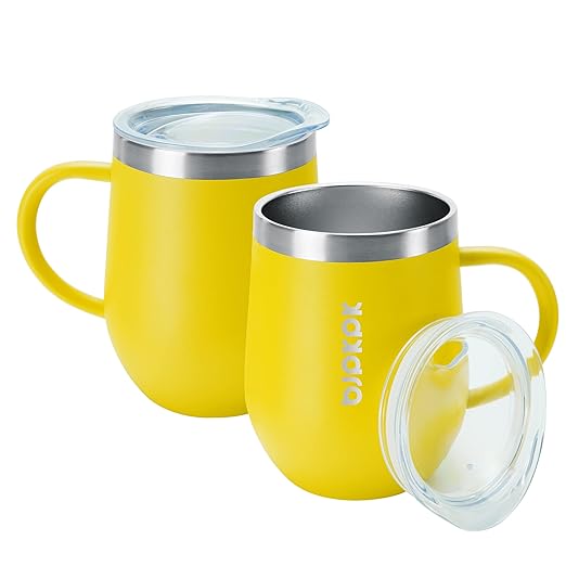 BJPKPK 2 pcs Insulated Coffee Mug, 12 oz Stainless Steel Insulated Coffee Tumbler with Lid for Hot Drinks & Cold Drinks-Yellow