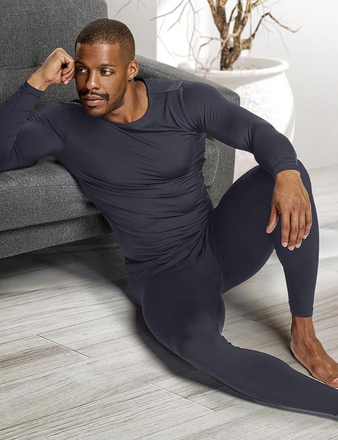 TSLA Men's Thermal Underwear Set, Microfiber Soft Fleece Lined Long Johns, Winter Warm Base Layer Top & Bottom