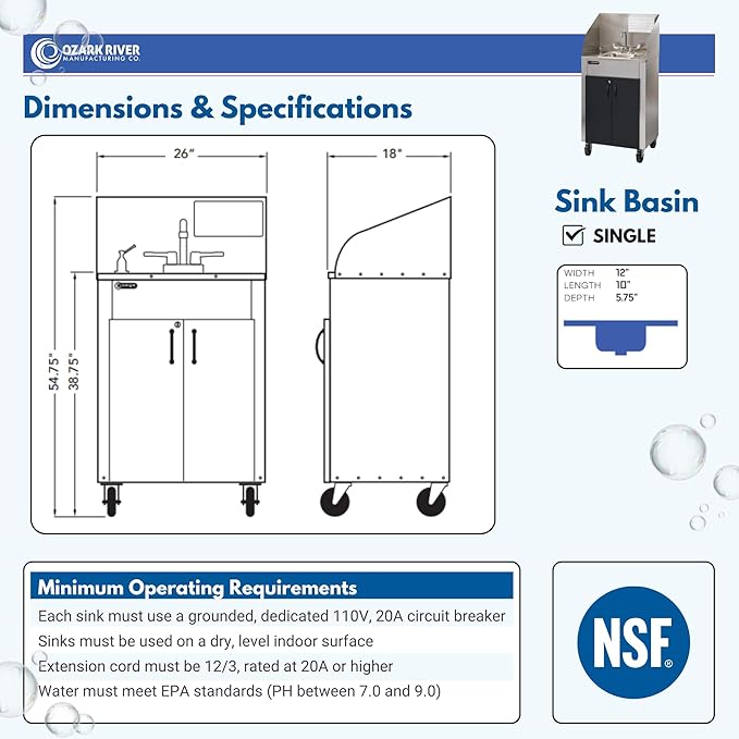 Ozark River Portable Sinks Elite PRO1, Free Standing Portable Concession Sink, Commercial Restaurant Portable Sink with Hot Water, Stainless Food Service Sink, Black Doors-Black Edges-Splashguard