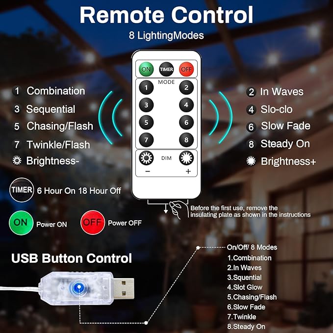 50LED Fairy Lights USB & Battery Powered 2Pack, 16FT White Fairy String Lights with 8 Modes & Timer, Cuttable Copper Wire Waterproof Twinkle Light Indoor Outdoor for Bedroom Wedding Christmas Decor