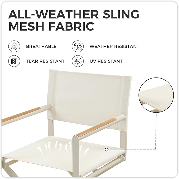 Grand patio Extra-Wide 6-Pack Directors Chairs, Folding Dining Chair Set of 6 with Sling and Woodgrain Armrests, Outdoor, Apricot