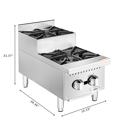 KoolMore KM-CRSU-12 12 in. Two-Burner Commercial Step Up Range, 52000 BTU,ETL Listed in Stainless-Steel