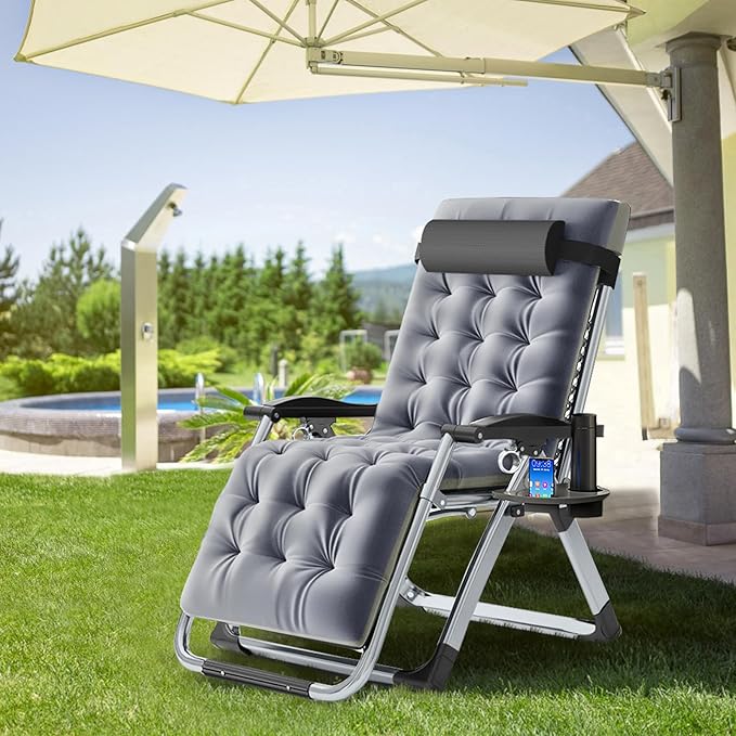 ABORON Zero Gravity Chair,Premium Outdoor Lawn Folding Lounge Chairs,Sturdy Adjustable Reclining Patio Chairs with Removable Cushion,Headrest & Tray