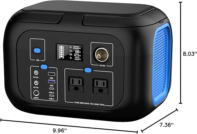 Portable Power Station 600W Power Bank 296Wh Solar Generator Lithium Battery Portable Generator Fast Charging with LED Light Battery Pack 9 Outputs Power Supply for Home Camping Emergency Backup