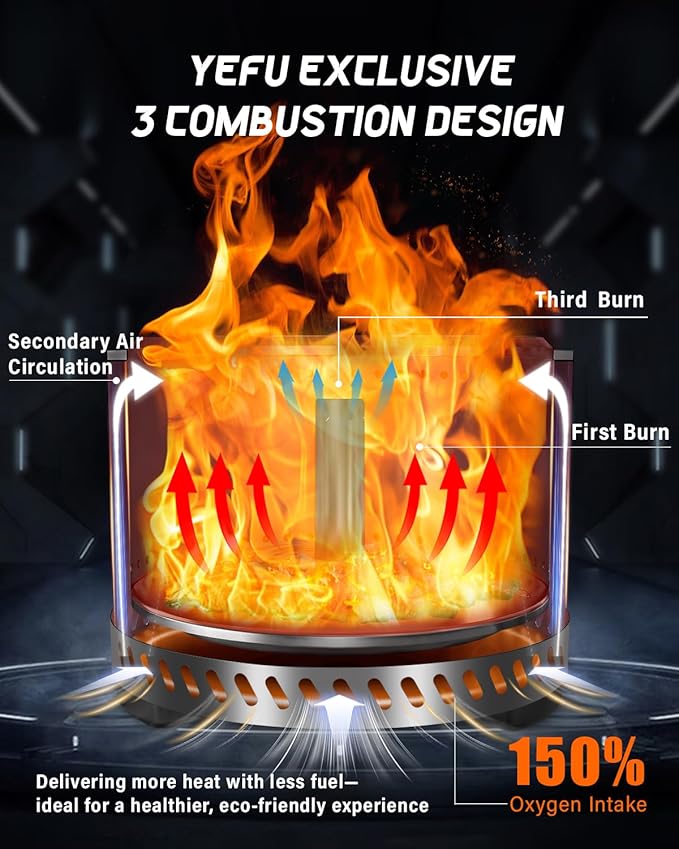 YEFU Fire Pit with Removable Ash-Pan: Smokeless Firepit 304 Stainless Steel Material - Outdoor Fire Pit Silver 15 inch - Smokeless Firepit for Outside Outdoor Patio Camping Backyard