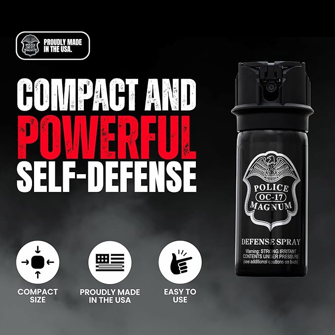 POLICE MAGNUM Pepper Spray Self Defense- Max Strength- 16ft Range- Portable Law Enforcement Unit - Made in The USA - 1 Pack 2oz Flip Top