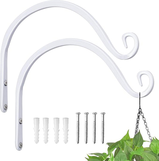 Kingsyard 2-Pack Wall Plant Hanger Outdoor - Heavy Duty Metal Decorative Hanging Bracket Hooks for Hanging Plant, Hummingbird Feeders, Lanterns, Wind Chimes Outdoor & Indoor, 8-Inch/White