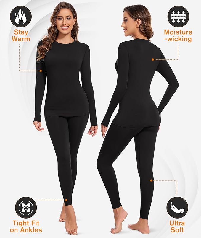BESTENA Thermal Underwear for Women Base Layer Cold Weather Thermal Set Long Johns Women Thermal Set