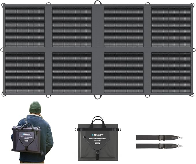 Renogy 200 Watt Solar Panel Blanket, N-Type Portable Foldable Solar Panels, 25% High Efficiency Lightweight 8-Fold Space-Save, QC3.0 USB-A&Type-C Output, For Camping, RV, SUV, Marine, Off-Grid Outdoor