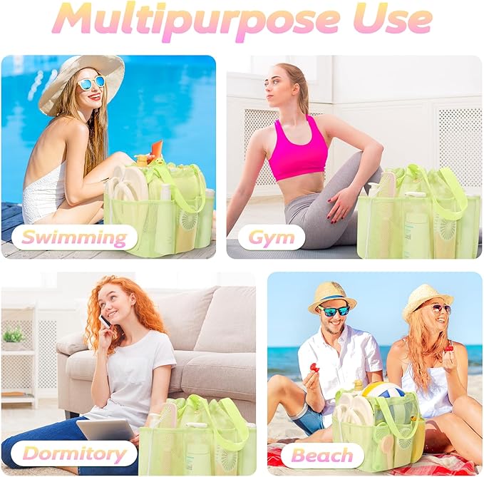 Mesh Shower Caddy Portable with Drawstring, Dorm Room Essentials for College Students Girls & Boys, Large Shower Bag for Camping,Swimming,Gym,Travel,Bathroom - Green