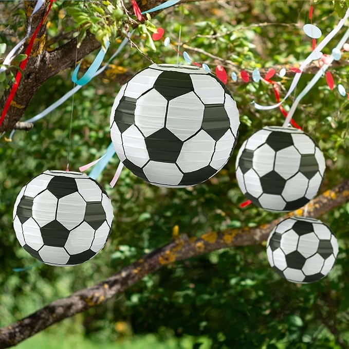 Kesoto 12 Inch Soccer Paper Lanterns - Pack of 5, Black, LED, Not Water Resistant, Soccer-Themed Paper Lantern, Lantern
