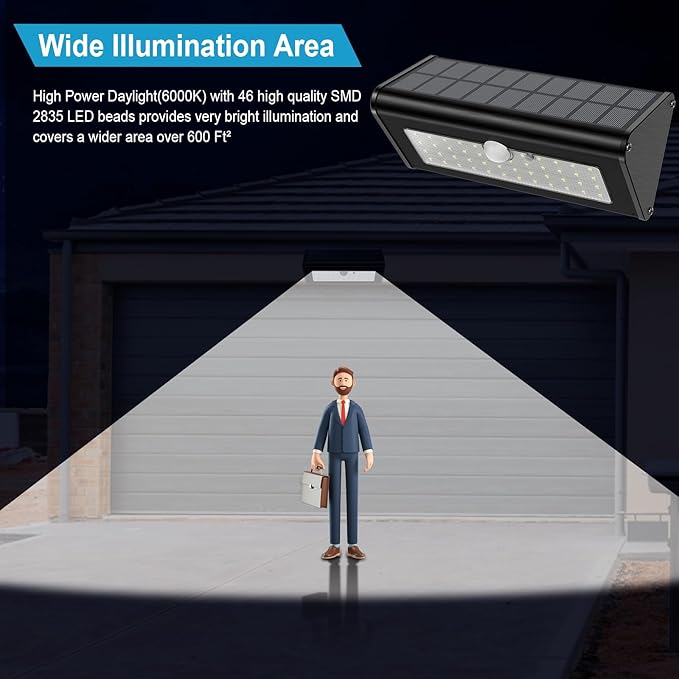 SECUROAD 1100 Lumens Solar Motion Sensor Lights Outdoor, IP65 Waterproof, 4500mAh Battery, Black Aluminum Metal Security Flood Wall Lights, 1 Pack, Daylight