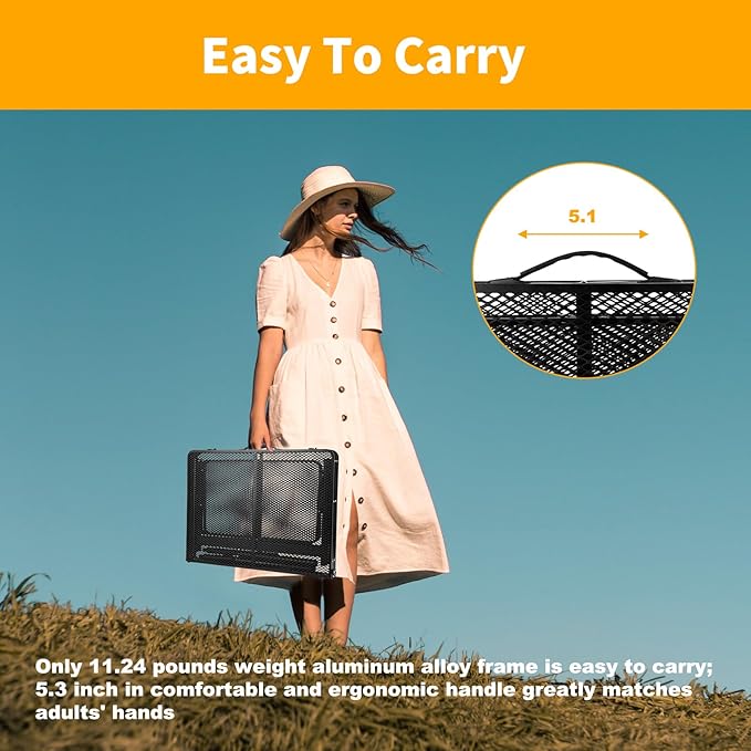 Grill Table Folding Table with 2 Wing Panels 3FT+1.4 FT with Mesh Desktop 2 Height Adjustable Portable Grill for Outdoor Indoor Beach BBQ Picnic Travel RV Black