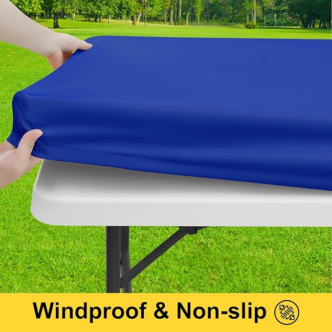 Smiry Picnic Table Cover with Bench Covers, Waterproof Elastic Fitted Polyester Tablecloths for 6 Ft Rectangle Tables, Washable Windproof Tablecloth for Camping, RV & Outdoor (Blue, 30x72 Inches)
