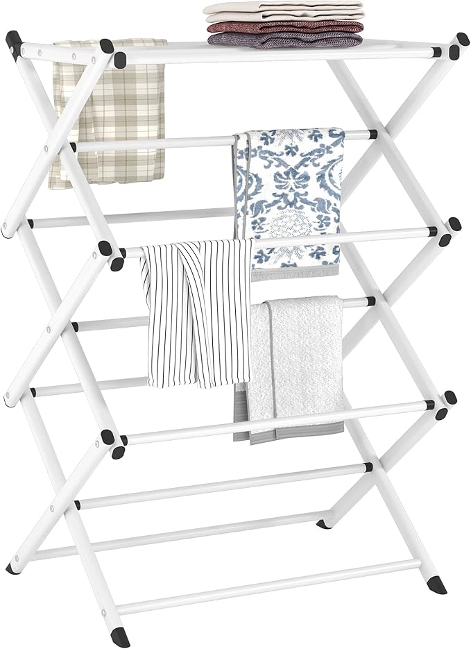Household Indoor Folding Clothes Drying Rack, Dry Laundry and Hang Clothes,Towel Rack for Storage (White)