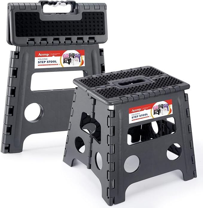 ACSTEP 13" Folding Step Stool- Holds up to 300Lb,The Lightweight Non-Slip Upgrade Collapsible Stepping Stool is Sturdy Enough to Support Adults and Safe Enough for Kids(Grey,1 Pack)