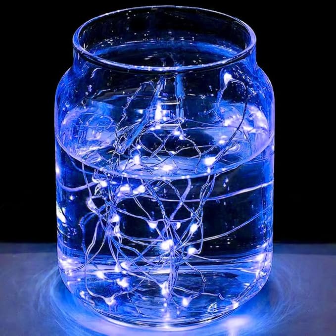 4-Pack 50 LED Christmas Fairy Lights Battery Operated with Timer, 16FT Waterproof Starry String Lights Outdoor Indoor Cuttable Fairy Lights for Bedroom Home Wedding Party Christmas Decoration (Blue)