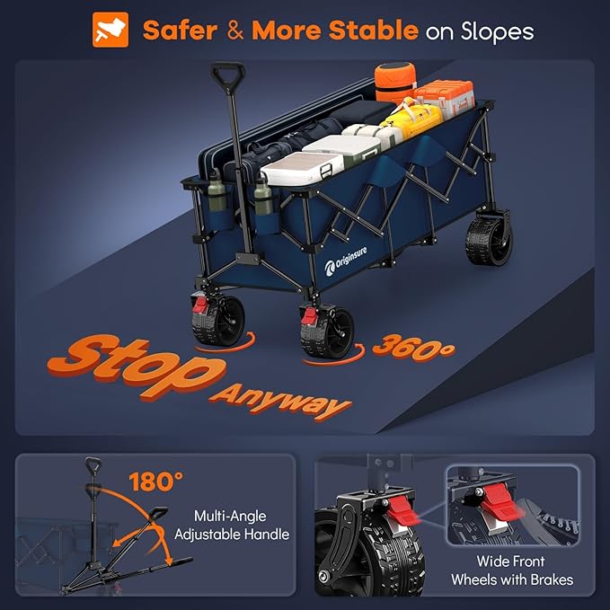 48" L Collapsible Wagon Cart Foldable, 560LB Weight Capacity 300L Heavy Duty Folding Beach Wagons with Big All-Terrain Wheels, Utility Carts for Groceries, Shopping, Camping, Sports - Blue