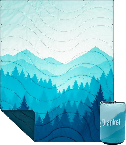 Camping Outdoor Blanket, Ultralight Down Alternative Printed Travel Camp Blankets for Sleeping Packable Waterproof Puffy Camping Quilt for Hammock Hiking Picnic Stadium Beach Cold Weather 55"x78.8"