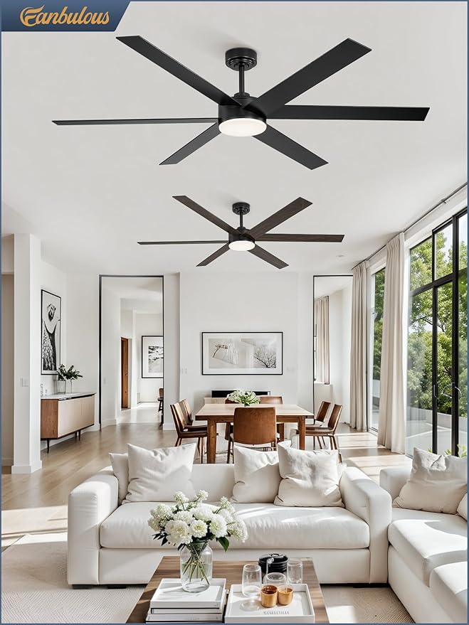 66 Inch Ceiling Fans with Lights and Remote, Reversible 6 Blades, Dimmable, 3000K-6000K Adjustable, Outdoor Ceiling Fans for Patios, Large Ceiling Fan for Indoor or Covered Outdoor, Black