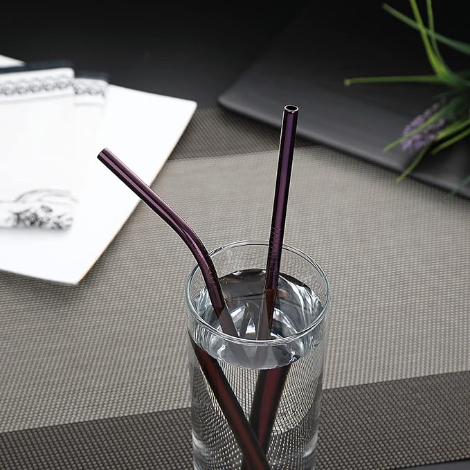 DEVICO Portable Utensils, Travel Camping Cutlery Set, 8-Piece including Knife Fork Spoon Chopsticks Cleaning Brush Straws Portable Case, Stainless Steel Flatware set (Purple)