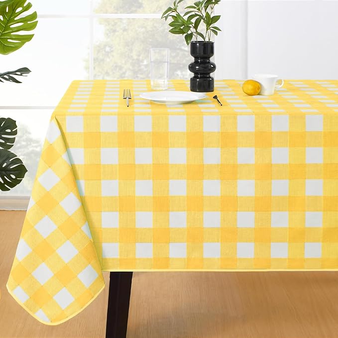 MOSAYT Rectangle Vinyl Tablecloth, 100% Waterproof Buffalo Gingham Plastic Table Cloth, Heavy Duty Wipeable Table Covers for Picnic, Outdoor, Camping - 54 x 54, Yellow