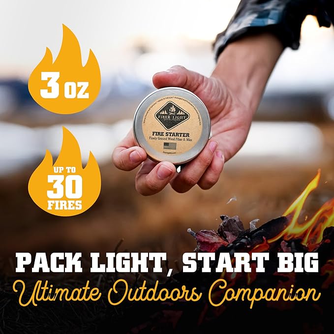 Fire Starter Natural Wood Fiber Tinder, Water Resistant, Survival Kit Camping Kit in Waterproof Tin