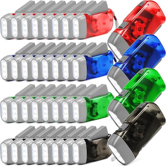 Treela 36 Pcs Hand Crank Flashlights Operation Christmas Items Bulk Squeeze Flashlight No Battery Required Torchlight 3 Powered Charging for Emergency(Green, Gray, Blue, Red)