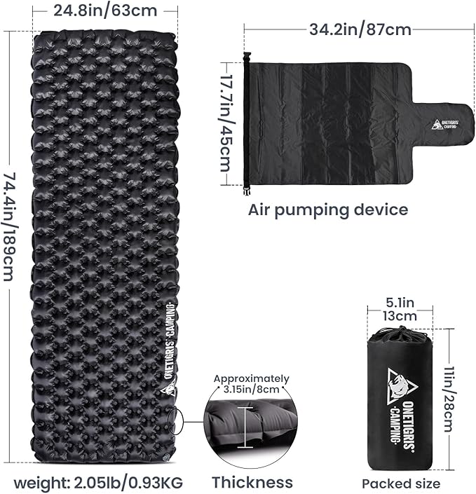 ONETIGRIS Obsidian Ultralight Sleeping Pad, 5.2R Insulated, Inflatable Camping Backpacking Sleeping Mat Weighs 2.05lb, 74.4" x 24.8"