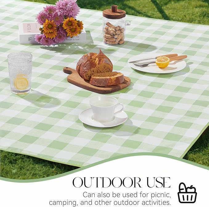 MOSAYT Rectangle Vinyl Tablecloth, 100% Waterproof Buffalo Gingham Plastic Table Cloth, Heavy Duty Wipeable Table Covers for Picnic, Outdoor, Camping - 54 x 54, Sage Green