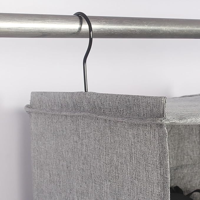 Hanging Closet Organizer, Easy Mount Collapsible 3-Shelf Camper Closet Wardrobe Hanging Storage Shelves, Folded Clothes Towels Handbag Shoes Accessories Storage, Linen Cloth, Gray