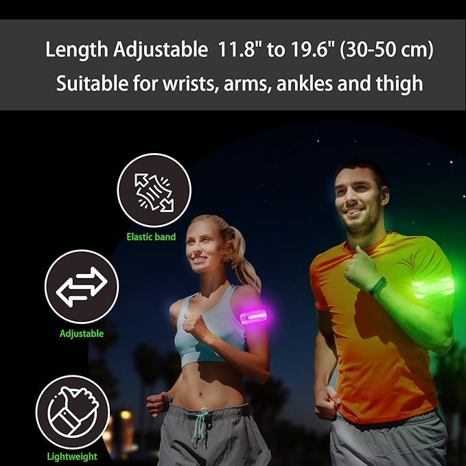 2 Pack Rechargeable LED Armbands for Running, High Visibility Reflective Running Gear, 6 Colors Light Up Armbands for Night Walking, Running Lights, Running Gift for Men Women